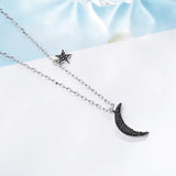 925 Silver Asymmetric Star Moon Necklace High Jewelry