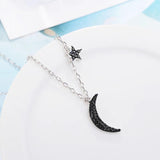 925 Silver Asymmetric Star Moon Necklace High Jewelry