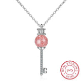 925 Silver Strawberry Crystal Crown Key Necklace