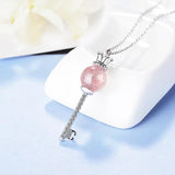 925 Silver Strawberry Crystal Crown Key Necklace