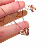 Double Heart Necklace CZ Zircon Love Chain Koyle Wedding Pendant