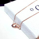 Double Heart Necklace CZ Zircon Love Chain Koyle Wedding Pendant