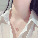 Double Heart Necklace CZ Zircon Love Chain Koyle Wedding Pendant
