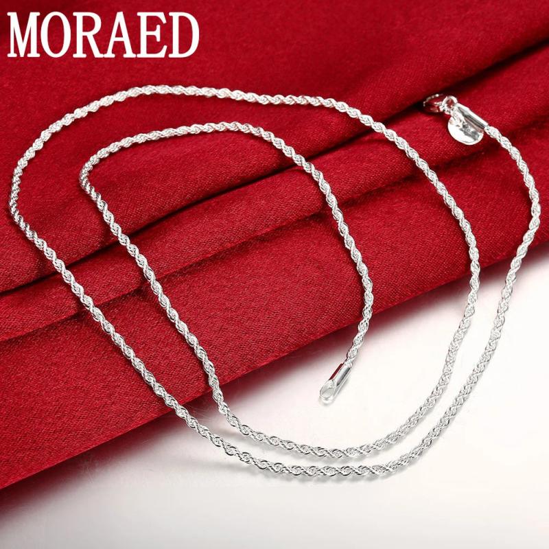 925 Sterling Silver 2MM Twist Necklace For Men Women Geometric Silver Rope Chain