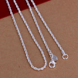 925 Sterling Silver 2MM Twist Necklace For Men Women Geometric Silver Rope Chain