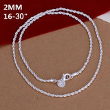 925 Sterling Silver 2MM Twist Necklace For Men Women Geometric Silver Rope Chain
