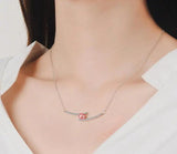 925 Silver Strawberry Crystal Zircon Line Necklace Choker