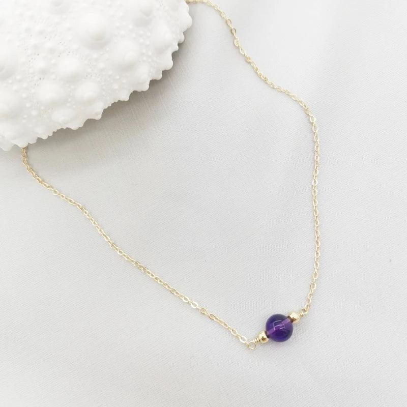 Natural Amethyst Necklace Round 14K Filled Vintage Hand For Women Necklace