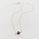 Natural Amethyst Necklace Round 14K Filled Vintage Hand For Women Necklace