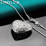 925 Silver Heart Charm Pendant Necklace Snake Chain Wedding Jewelry