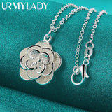 925 Silver Rose Flower Pendant Necklace for Women