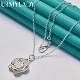 925 Silver Rose Flower Pendant Necklace for Women