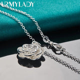 925 Silver Rose Flower Pendant Necklace for Women