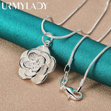 925 Silver Rose Flower Pendant Necklace for Women
