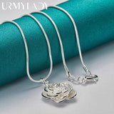 925 Silver Rose Flower Pendant Necklace for Women