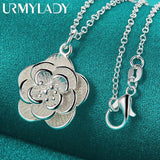 925 Silver Rose Flower Pendant Necklace for Women