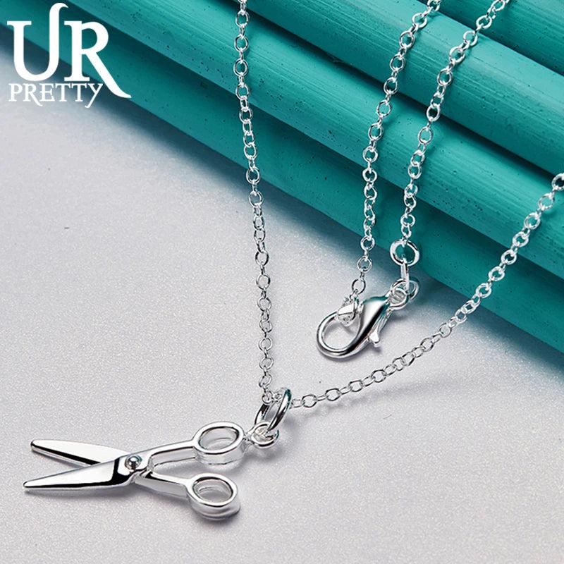 925 Silver Scissors Pendant Necklace Snake Chain Wedding Jewelry