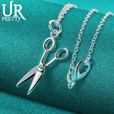 925 Silver Scissors Pendant Necklace Snake Chain Wedding Jewelry