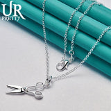 925 Silver Scissors Pendant Necklace Snake Chain Wedding Jewelry