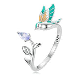 925 Silver Bird Flower Lily Valley Open Ring Fine Jewelry Gift