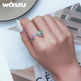 925 Silver Bird Flower Lily Valley Open Ring Fine Jewelry Gift