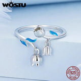 925 Silver Bird Flower Lily Valley Open Ring Fine Jewelry Gift