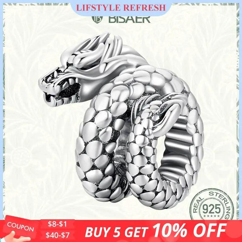 925 Silver Dragon Charms Bead Women DIY Bracelets Necklaces EFC546