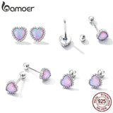 925 Silver Opal Heart Earrings Platinum Wedding Gift