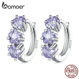 925 Silver Purple Zircon Star Ear Buckles Flower Hoop Earrings