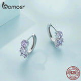 925 Silver Purple Zircon Star Ear Buckles Flower Hoop Earrings