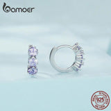 925 Silver Purple Zircon Star Ear Buckles Flower Hoop Earrings