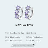 925 Silver Purple Zircon Star Ear Buckles Flower Hoop Earrings