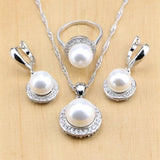 Pearl & Beads 925 Sterling Silver Jewelry Sets Drop Earrings Rings Necklace Set
