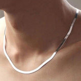 925 Silver 18K 4MM Flat Chain Necklace for Women Fine Jewelry