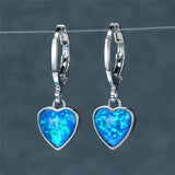 Opal Stone Heart Hoop Earrings Vintage Bridal Wedding