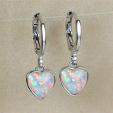 Opal Stone Heart Hoop Earrings Vintage Bridal Wedding