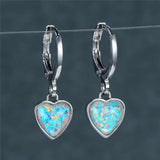 Opal Stone Heart Hoop Earrings Vintage Bridal Wedding