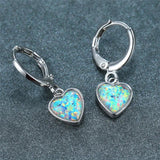 Opal Stone Heart Hoop Earrings Vintage Bridal Wedding