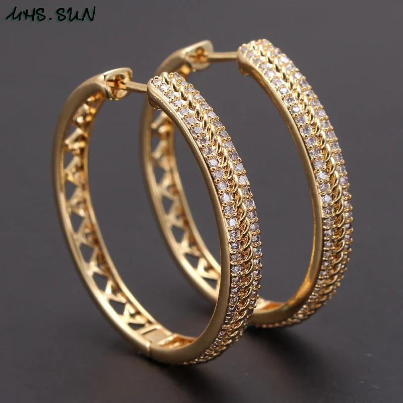 Round Hoop Earrings with CZ for Party - 1 Pair