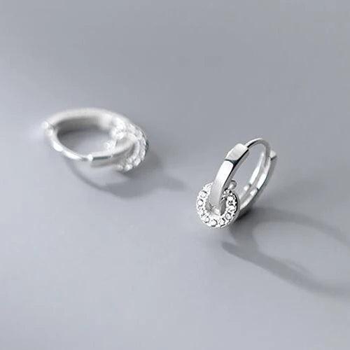 INZATT 925 Sterling Silver Zircon Round Hoop Earrings Women Party Hiphop Jewelry