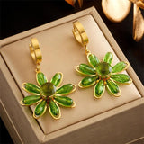 Exaggerated Green Zircon Flower Drop Earrings for Women