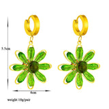 Exaggerated Green Zircon Flower Drop Earrings for Women