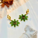 Exaggerated Green Zircon Flower Drop Earrings for Women