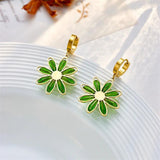 Exaggerated Green Zircon Flower Drop Earrings for Women