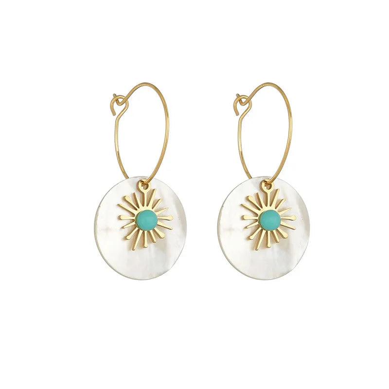 Stainless Steel Sunflower Shell Hoop Earrings