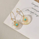 Stainless Steel Sunflower Shell Hoop Earrings