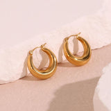 Hollow Light 18K Plated Steel Hoop Earrings For Women