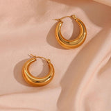 Hollow Light 18K Plated Steel Hoop Earrings For Women