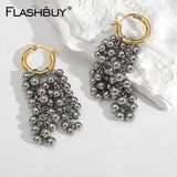 Silver Beads Tassel Hoop Earrings Detachable Pendientes Gift