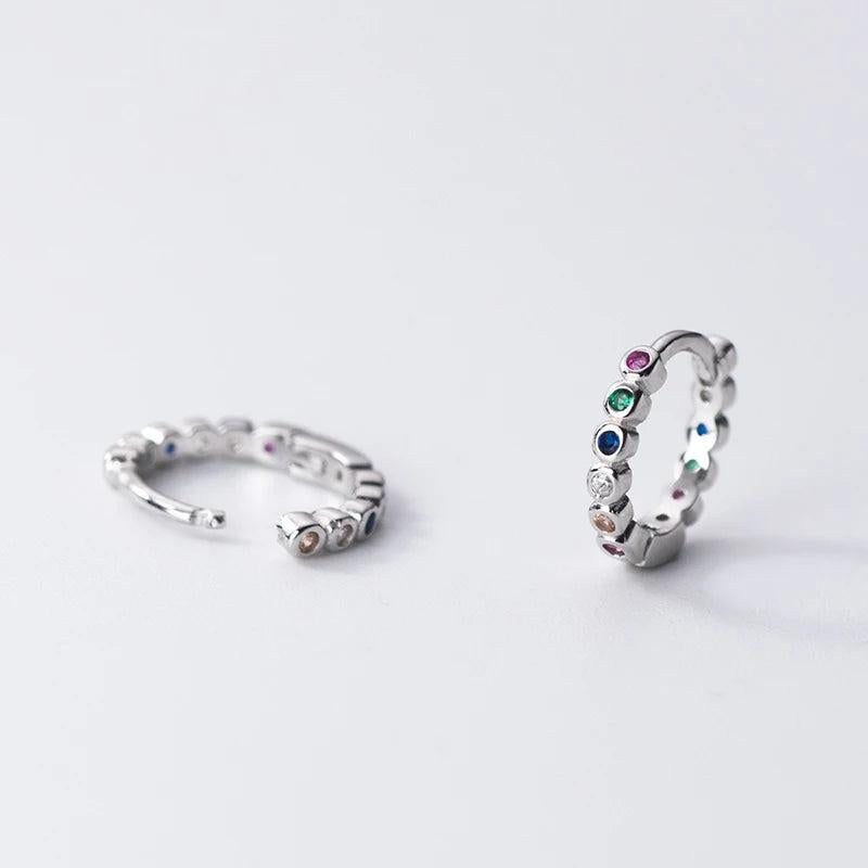 925 Silver Rainbow Zirconia Hoop Earrings Women Fine Jewelry